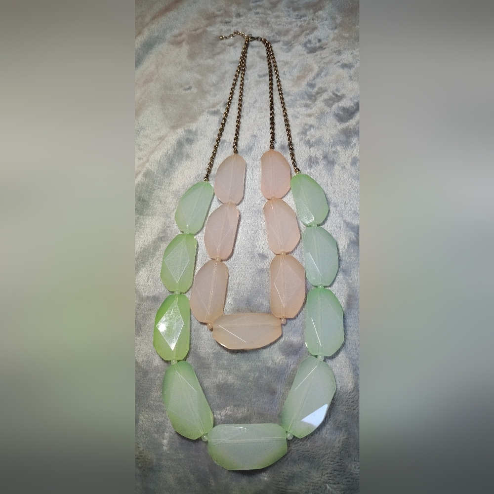 Chunky Pale Pink & Mint Green Statement Bib Necklace Boho Chic Spring/Summer